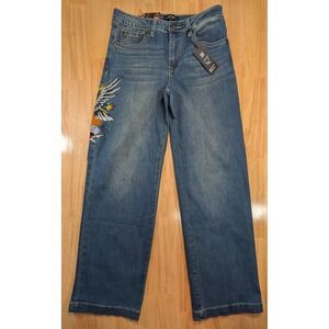 Ed Hardy Womens Wide Leg Embroidered Tattoo Jeans Blue WEHD8300-2 Size 28 NWT